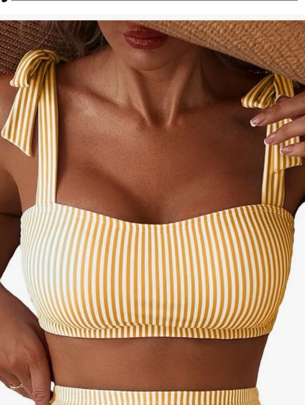 Striped Orange Yellow Bandeau Tank Swim Top XL ✨️5/$30
